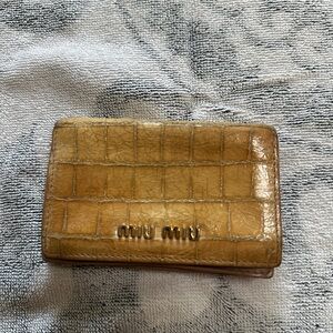 Miu Miu Tan Croc-Embossed Card Holder